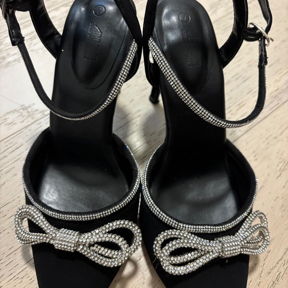 Elegant black heels with rhinestone bow — worn once, like new! - Picture 1 of 3